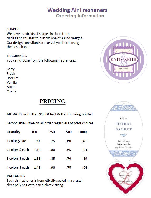 Wedding Air Fresheners Order Form